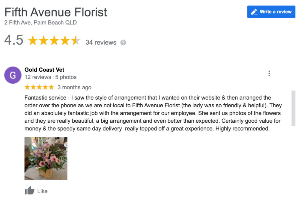 5th Ave florist - review Burleigh Waters